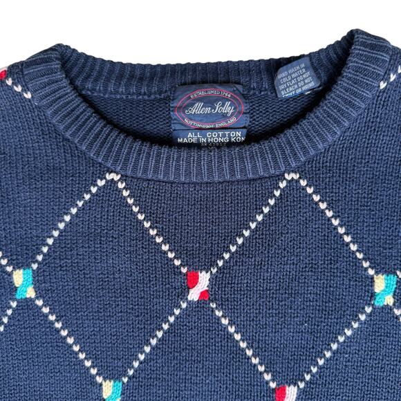 Vtg Preppy Navy Blue Sweater Mens XL Cotton Argyle Nautical Resort Y2K Academia - Picture 3 of 11